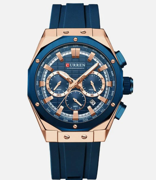CURREN 8462 New New Men Watches Multi Functional Date Waterproof Silicone Strap Top Sports Wristwatch Quartz Watch for Men | FREE DELIVERY